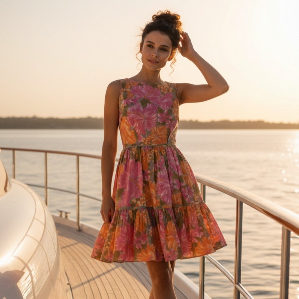 Tracy‎ Feith X Target Size 3 Sleeveless Swing Dress Pink Orange Floral Tropical